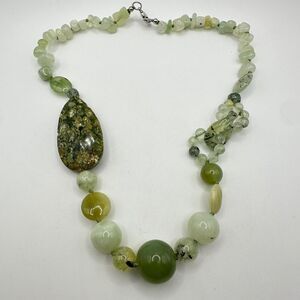 18" Prehnite and Ocean Jasper stone necklace with silver tone hardware!